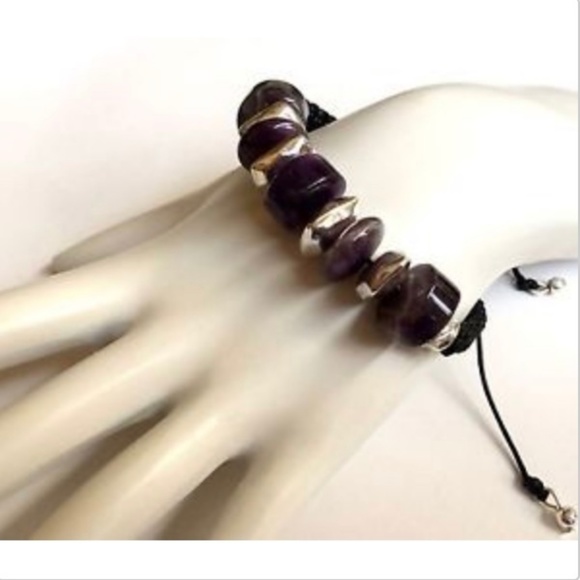 Silver Purple Amethyst Shamballa Bracelet 6-9" - Picture 4 of 8